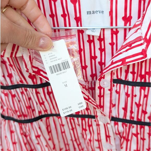 NWT Maeve Anthropologie The Leandra Shirred Yoke Striped Hearts Blouse, size M - Picture 3 of 6